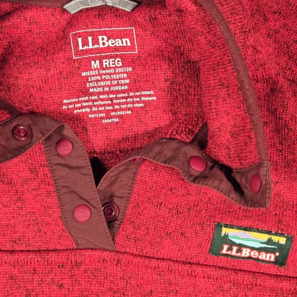 Two LL Bean Women's Sweater Fleece Pullovers Medium Soft Spruce And Red - Picture 10 of 15